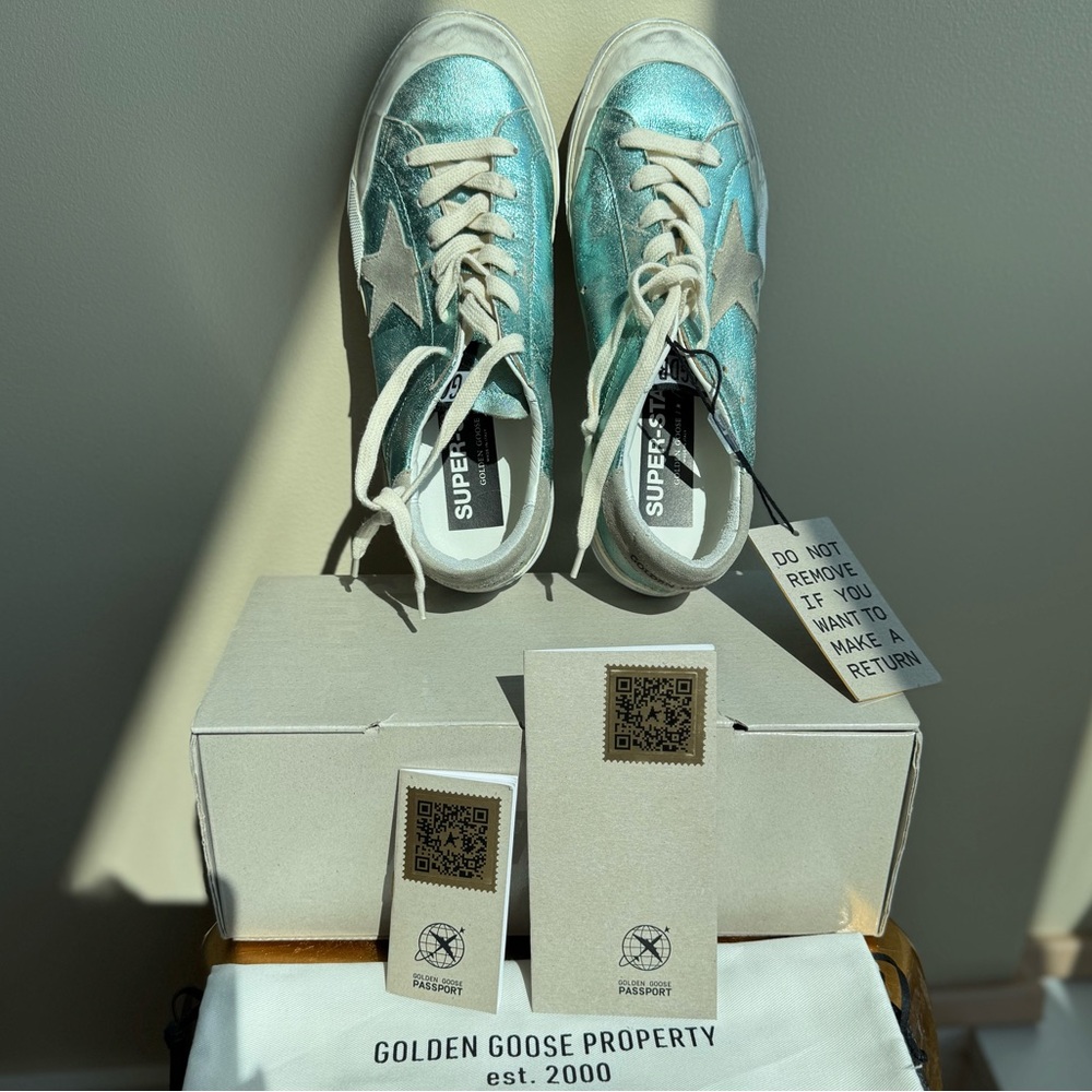 NWT Golden Goose Superstar Vintage Laminated Sneaker, Mint/teal, Size 39 (US 9) - Picture 9 of 17